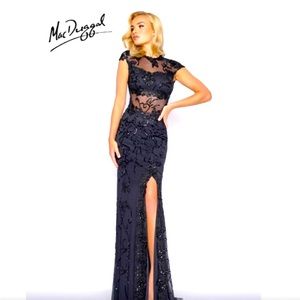 Mac Duggal Black Illusion Sequin Dress Sz 6